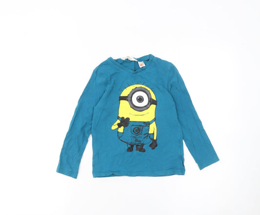 H&M Boys Blue Long Sleeve Minions Graphic T-Shirt 4-6 Years Cotton
