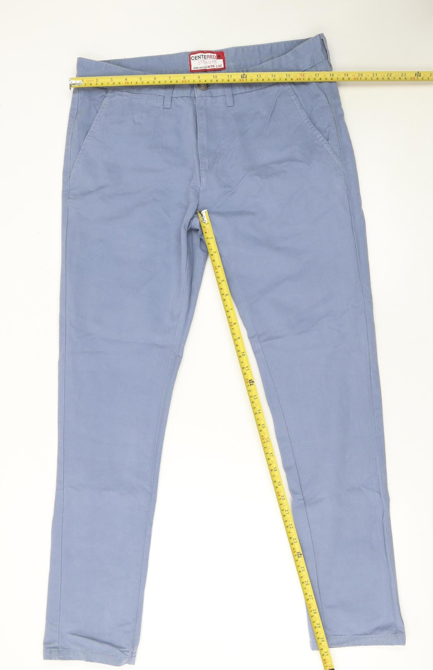 Centerised Men's Blue Chino Trousers W36 L32 Straight Fit