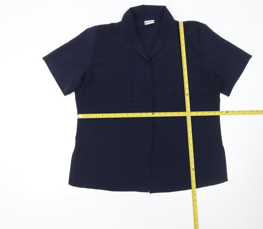 Michael Gold Women's Blue Collared Short Sleeve Blouse XL Vintage