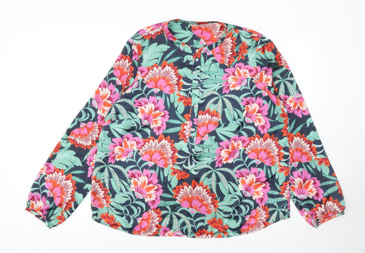 Gallery Womens Navy Floral Long Sleeve Blouse Size 16 Polyester