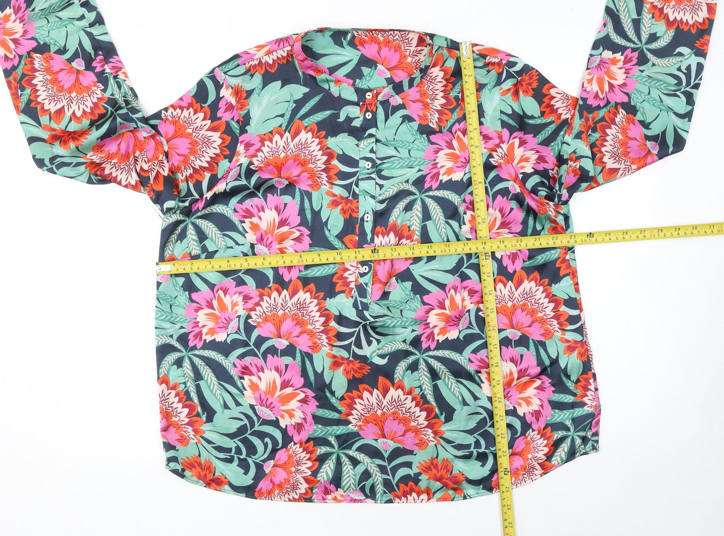 Gallery Womens Navy Floral Long Sleeve Blouse Size 16 Polyester