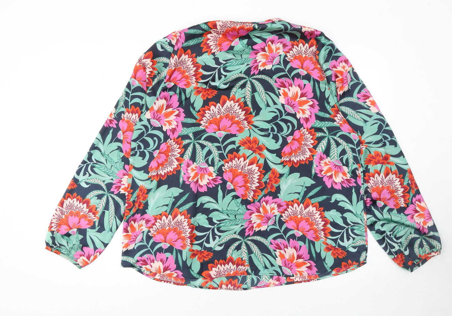 Gallery Womens Navy Floral Long Sleeve Blouse Size 16 Polyester