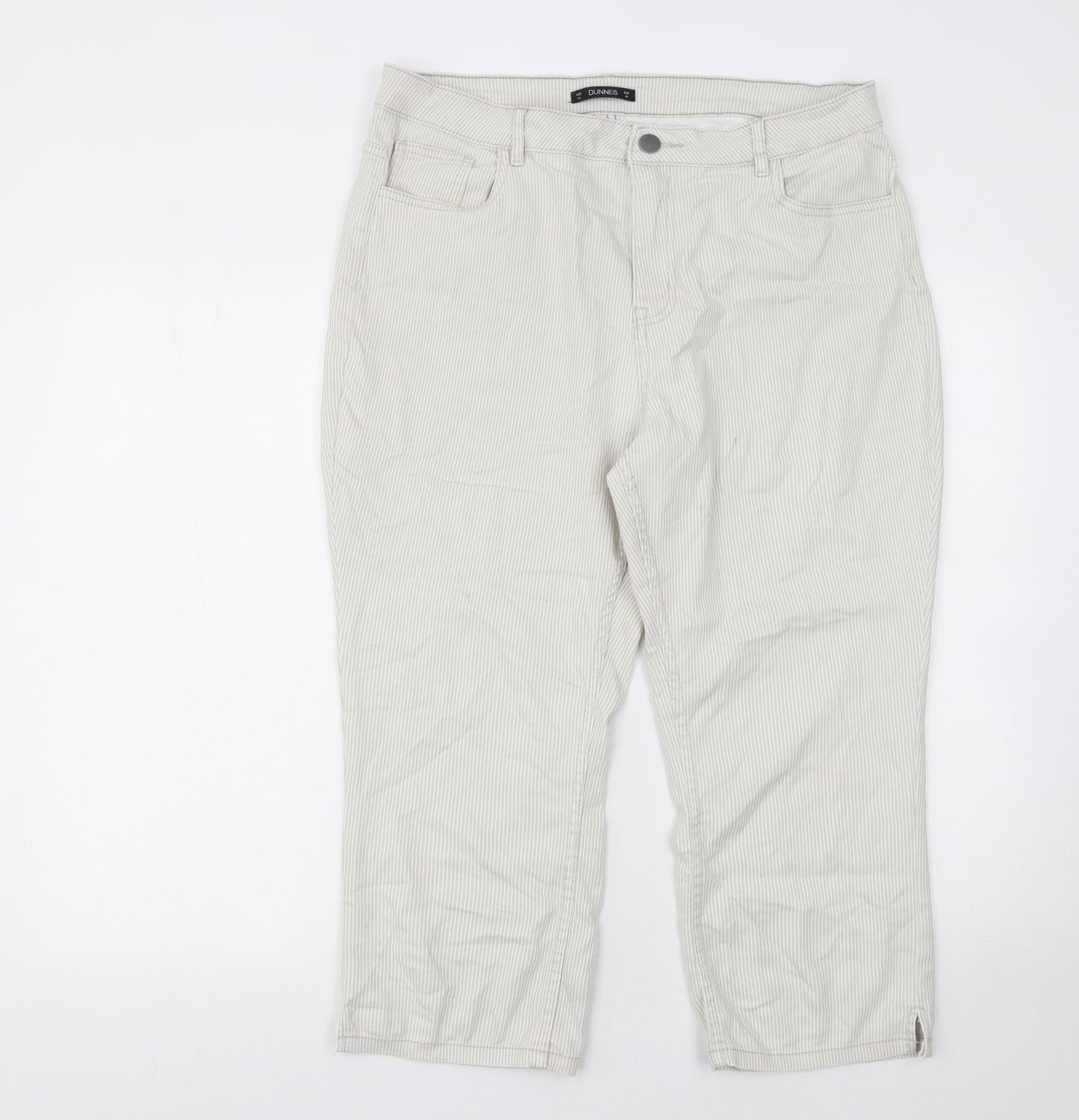 Dunnes Womens Beige Striped Straight Stretch Jeans Size 16