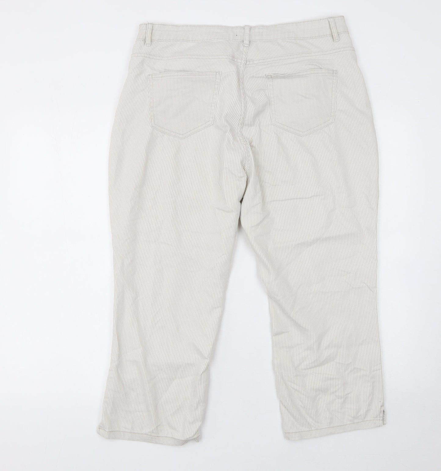 Dunnes Womens Beige Striped Straight Stretch Jeans Size 16