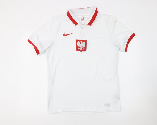 Nike Men's Polska Football Polo Shirt White Red M Dri-FIT Jersey