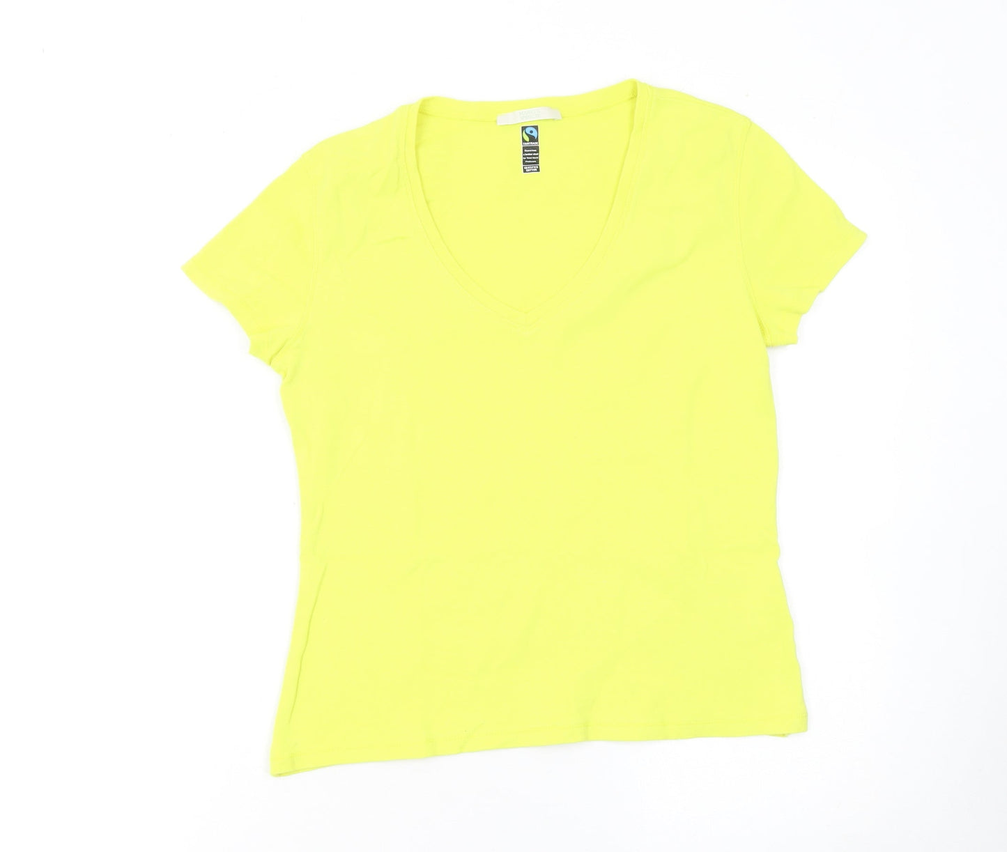 Marks and Spencer Women's Yellow V-Neck Cotton T-Shirt Size 14