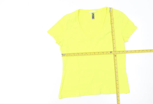 Marks and Spencer Women's Yellow V-Neck Cotton T-Shirt Size 14