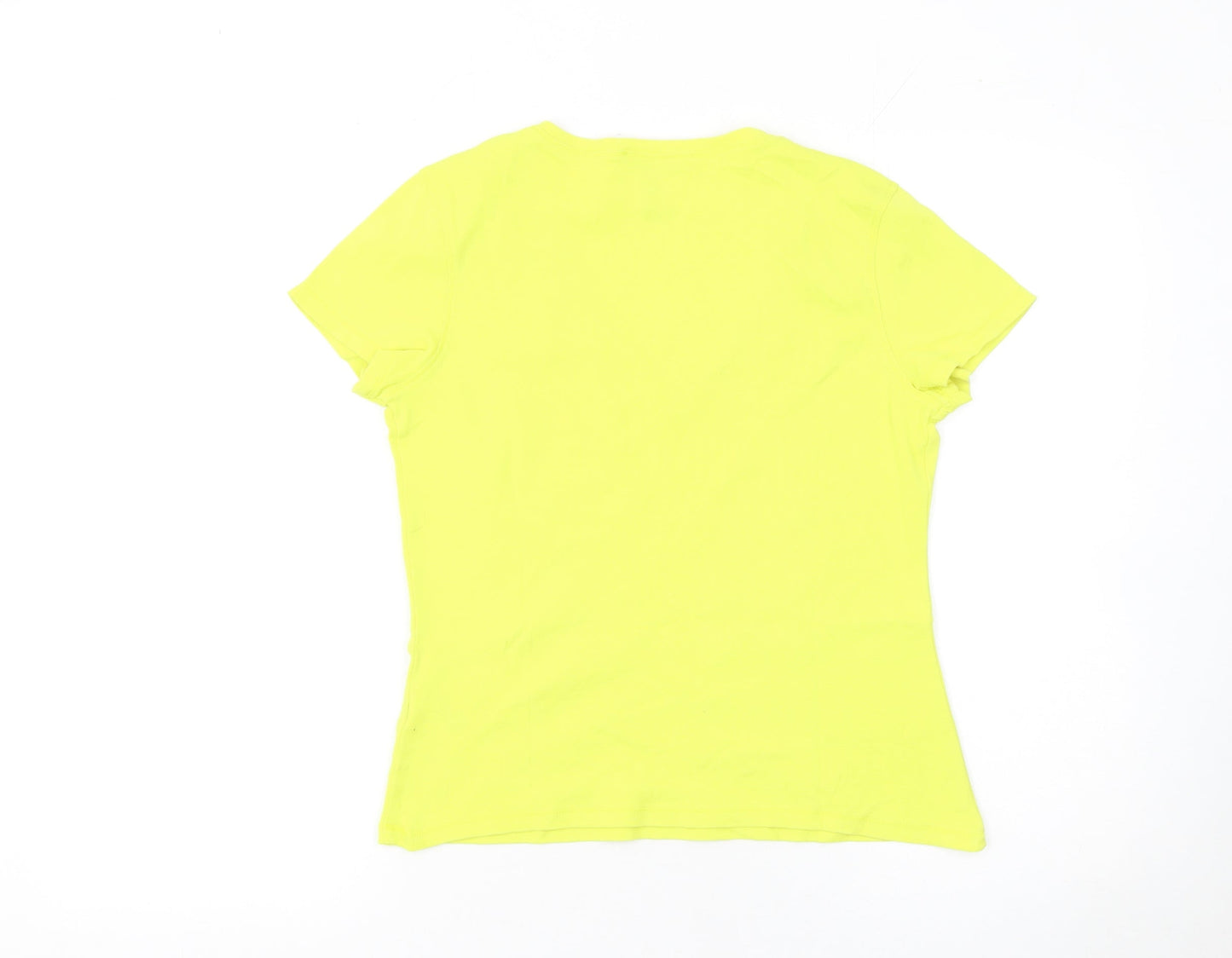 Marks and Spencer Women's Yellow V-Neck Cotton T-Shirt Size 14