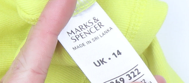 Marks and Spencer Women's Yellow V-Neck Cotton T-Shirt Size 14