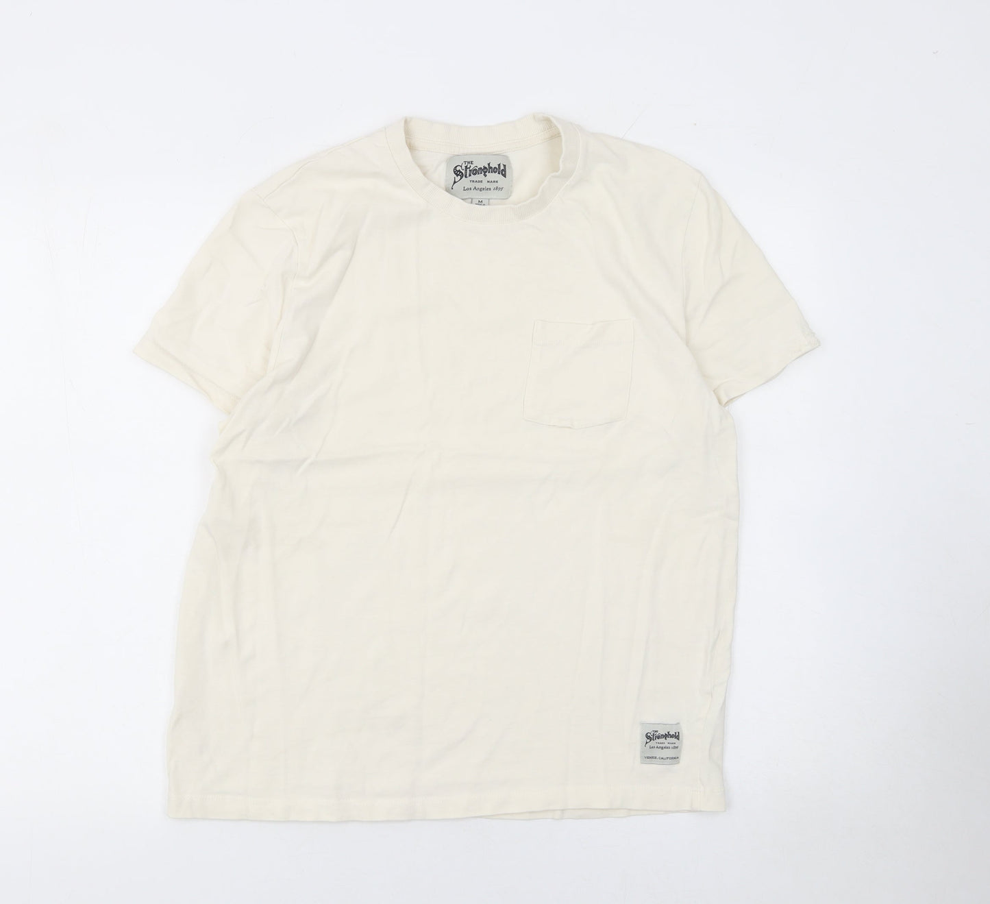 The Stronghold Men's Ivory Cotton Short Sleeve Crew Neck T-Shirt M