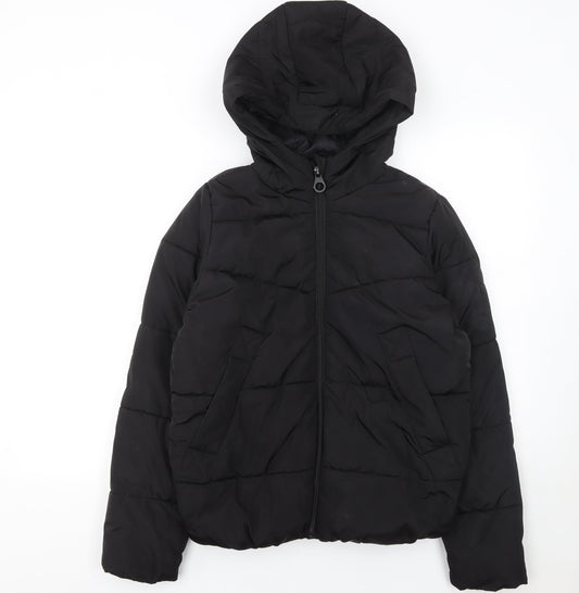 ONLY Women’s Black Hooded Puffer Jacket Size S Polyester Winter Coat