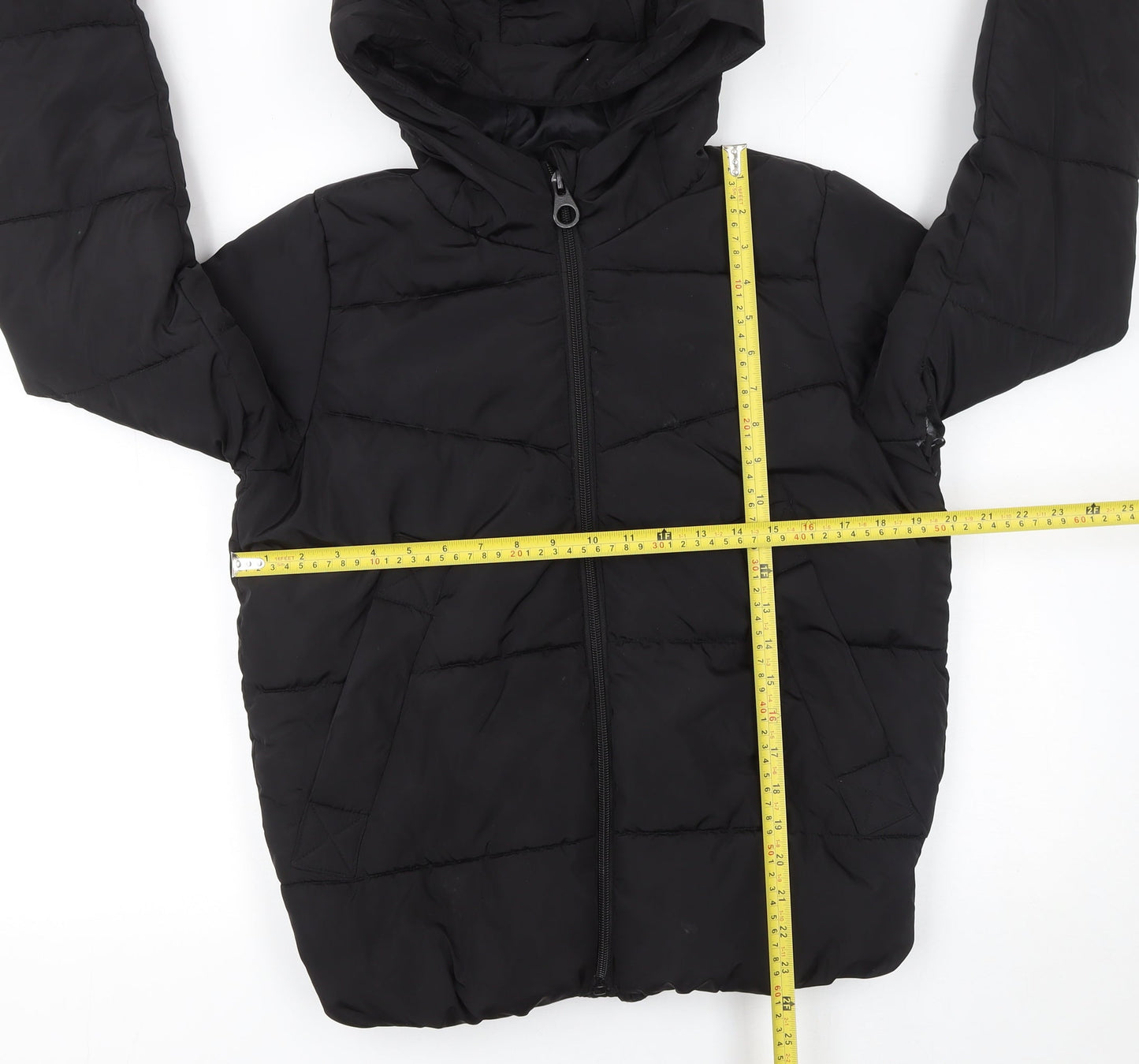 ONLY Women’s Black Hooded Puffer Jacket Size S Polyester Winter Coat