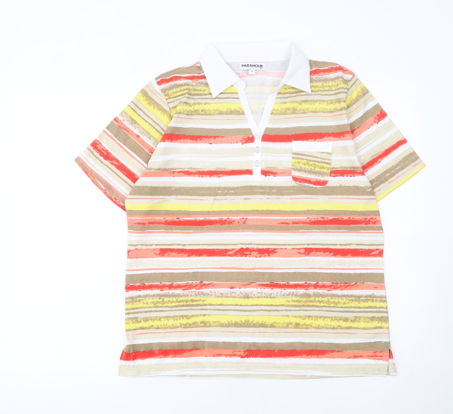 Paramour Womens Multicoloured Striped Polo Shirt Size L