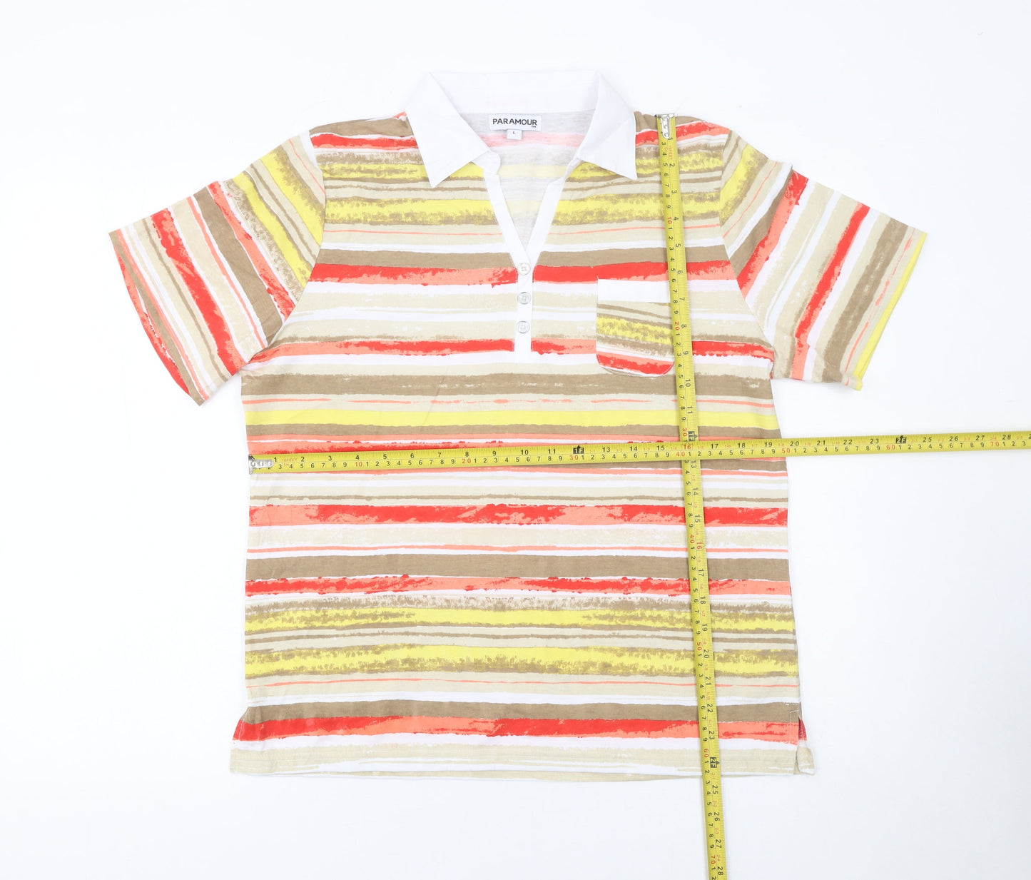 Paramour Womens Multicoloured Striped Polo Shirt Size L