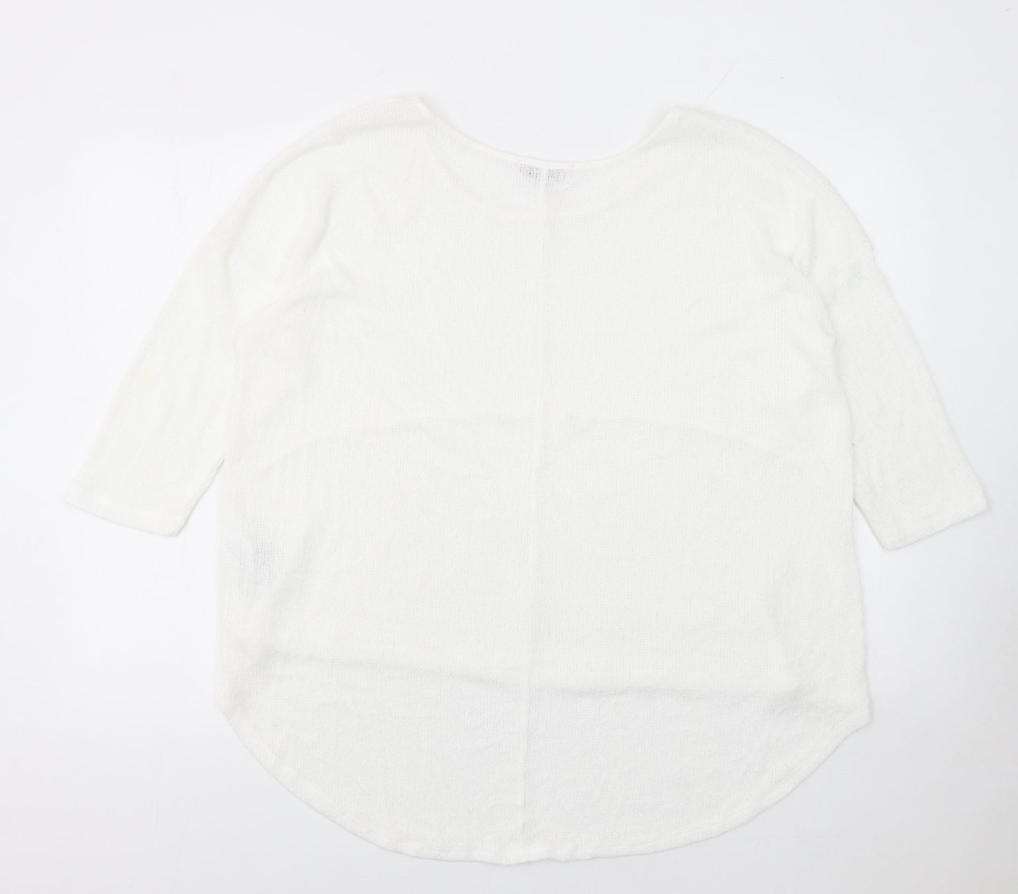 Phase Eight Women’s White Relaxed Knit 3/4 Sleeve Jumper Size 16