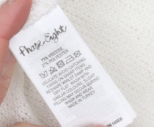 Phase Eight Women’s White Relaxed Knit 3/4 Sleeve Jumper Size 16