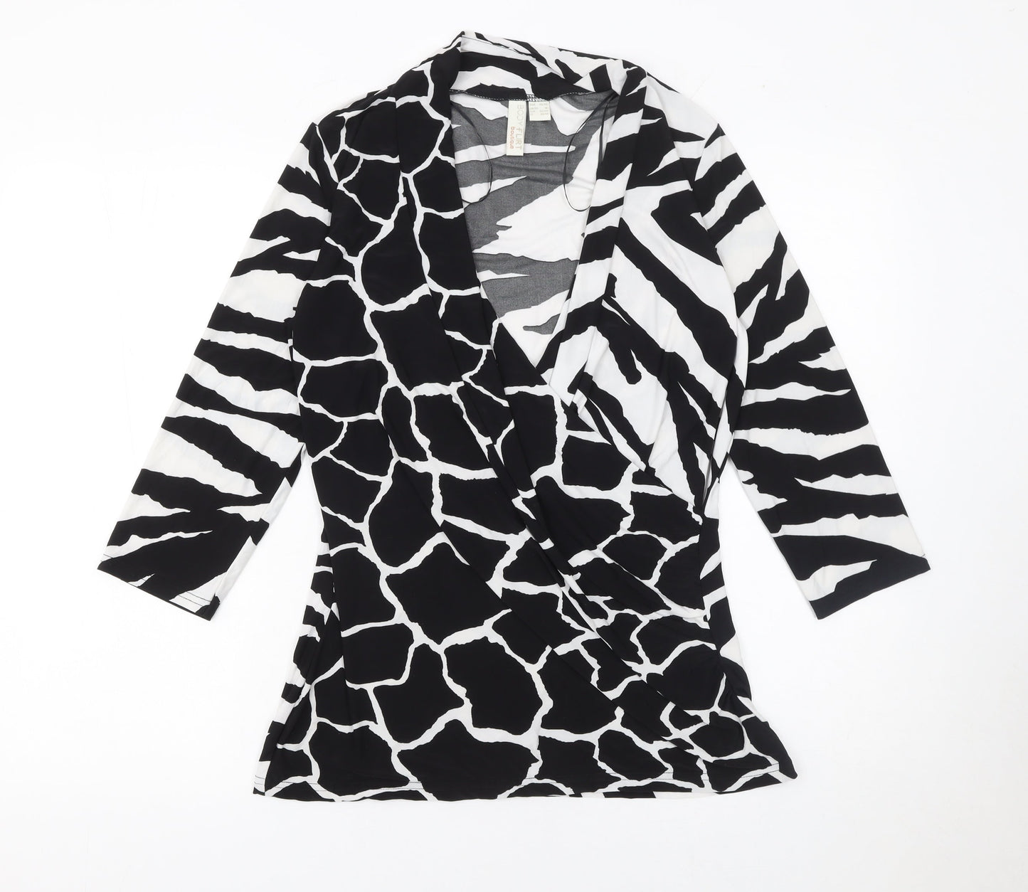 Bodyflirt Boutique Women's Black Animal Print Wrap Blouse M