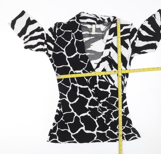 Bodyflirt Boutique Women's Black Animal Print Wrap Blouse M