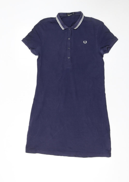 Fred Perry Women Blue Size 8 Polo Shirt Dress Collared Casual Stretch