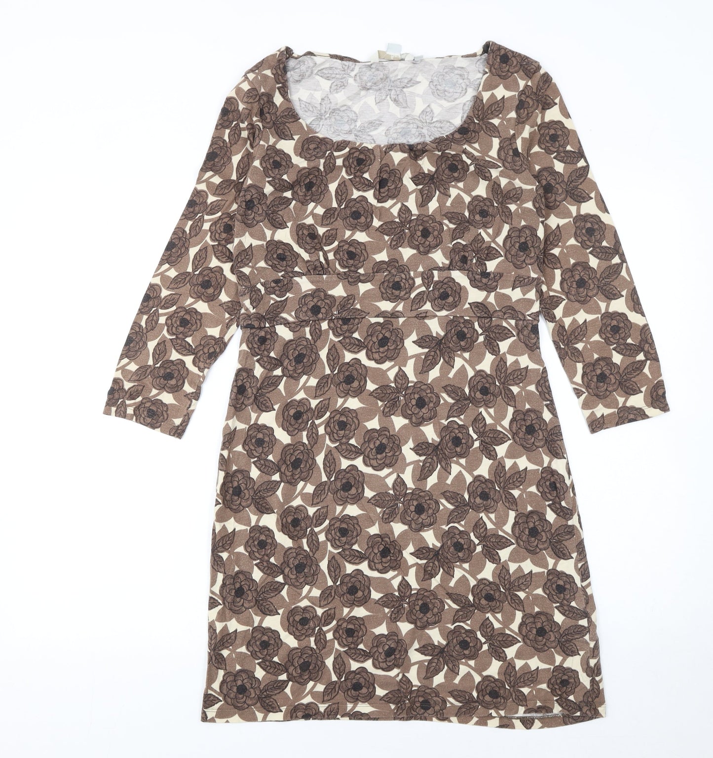 Boden Women’s Brown Floral Shift Dress Size 10 3/4 Sleeve