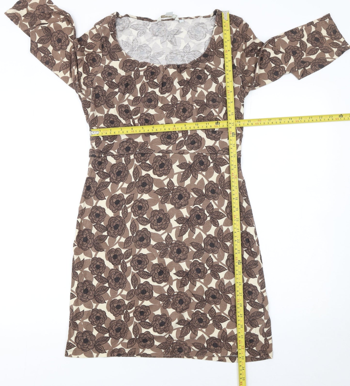 Boden Women’s Brown Floral Shift Dress Size 10 3/4 Sleeve