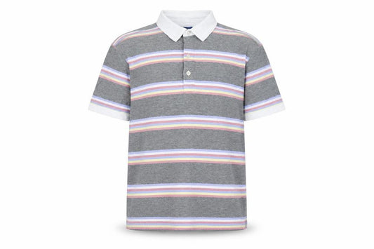 Cotton Traders Men's Grey Striped Cotton Polo Shirt Size M