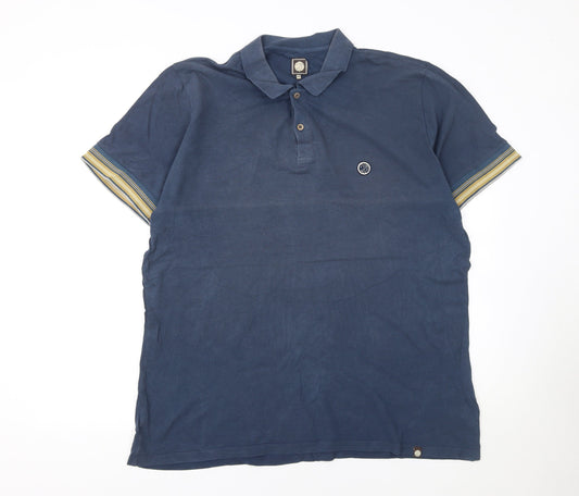 Pretty Green Men's Blue 2XL Cotton Polo Shirt with Logo Trim