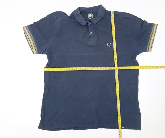 Pretty Green Men's Blue 2XL Cotton Polo Shirt with Logo Trim