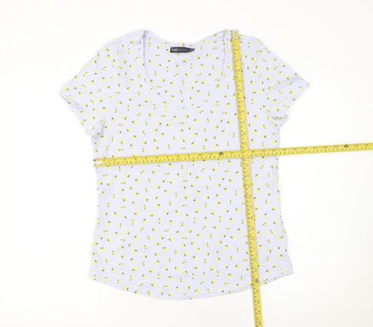 Marks and Spencer Women's Blue Floral Cotton V-Neck T-Shirt Size 12