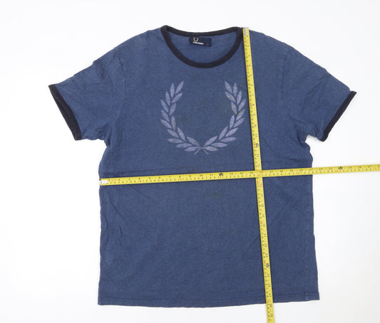 Fred Perry Men's Blue Crew Neck Cotton Laurel Wreath T-Shirt L