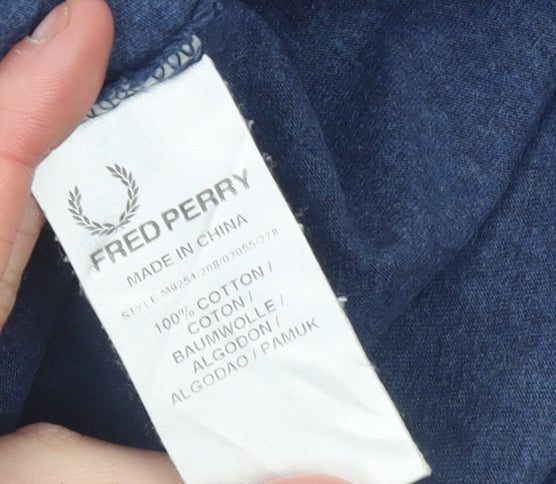 Fred Perry Men's Blue Crew Neck Cotton Laurel Wreath T-Shirt L