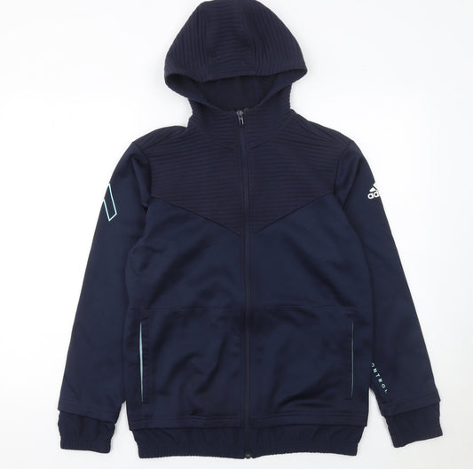Adidas Boys Blue Full Zip Hoodie Size 13-14 Years L Sports Sweatshirt