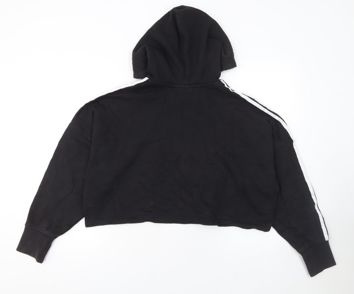 Adidas Womens Black Cropped Hoodie Size 8 Cotton 3-Stripes Logo