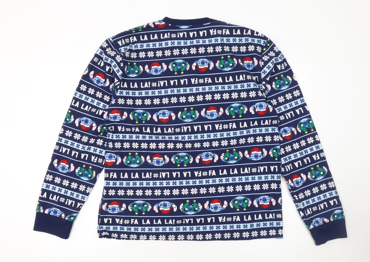 Disney Lilo & Stitch Men's Blue Christmas Cotton Pyjama Top M
