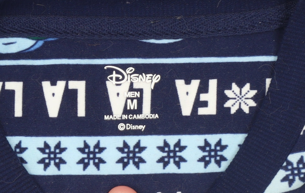Disney Lilo & Stitch Men's Blue Christmas Cotton Pyjama Top M