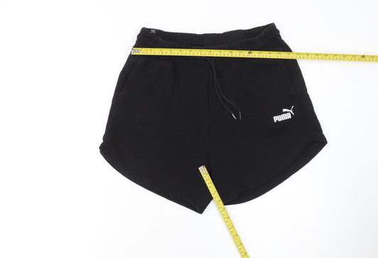 Puma Women’s Black L Sweat Shorts Drawstring Cotton Blend Activewear