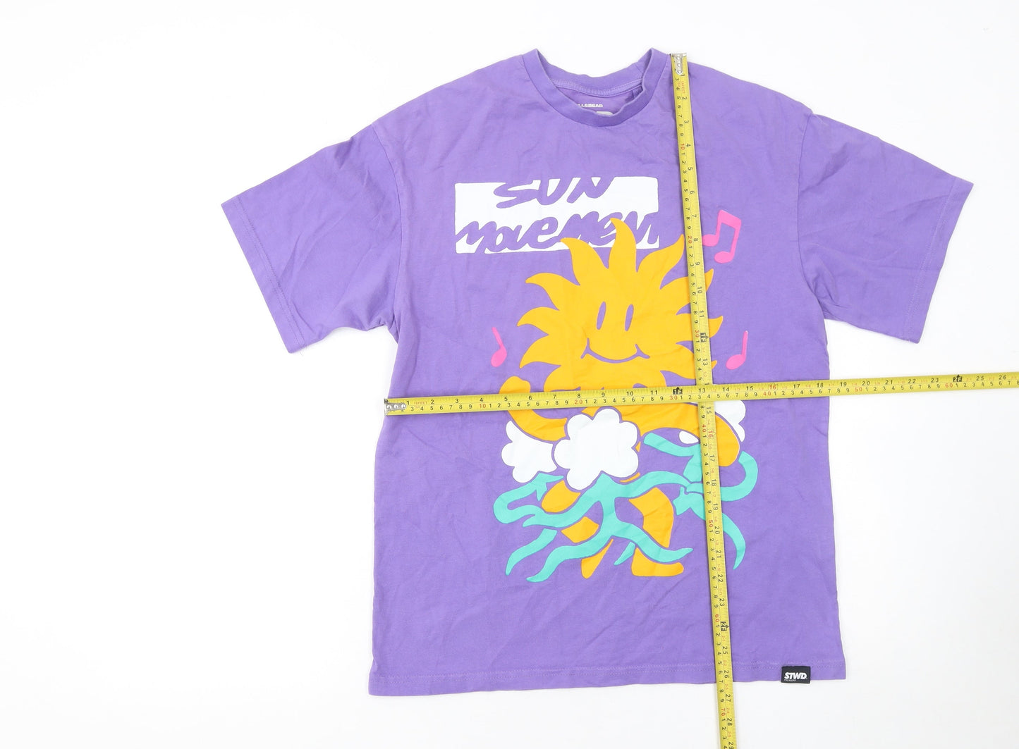 Pull & Bear STWD Men’s Purple Graphic Cotton T-Shirt Size S
