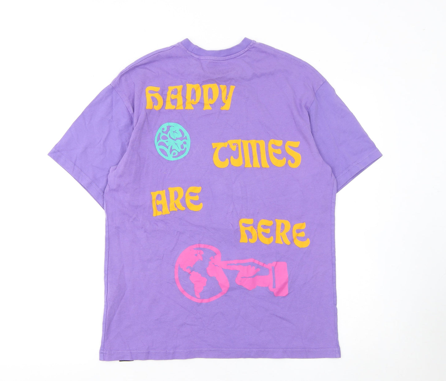 Pull & Bear STWD Men’s Purple Graphic Cotton T-Shirt Size S