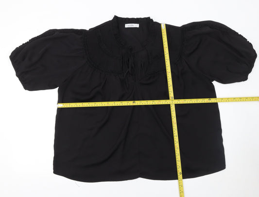 Gallery Womens Black XL Tunic Blouse Puff Sleeve High Neck