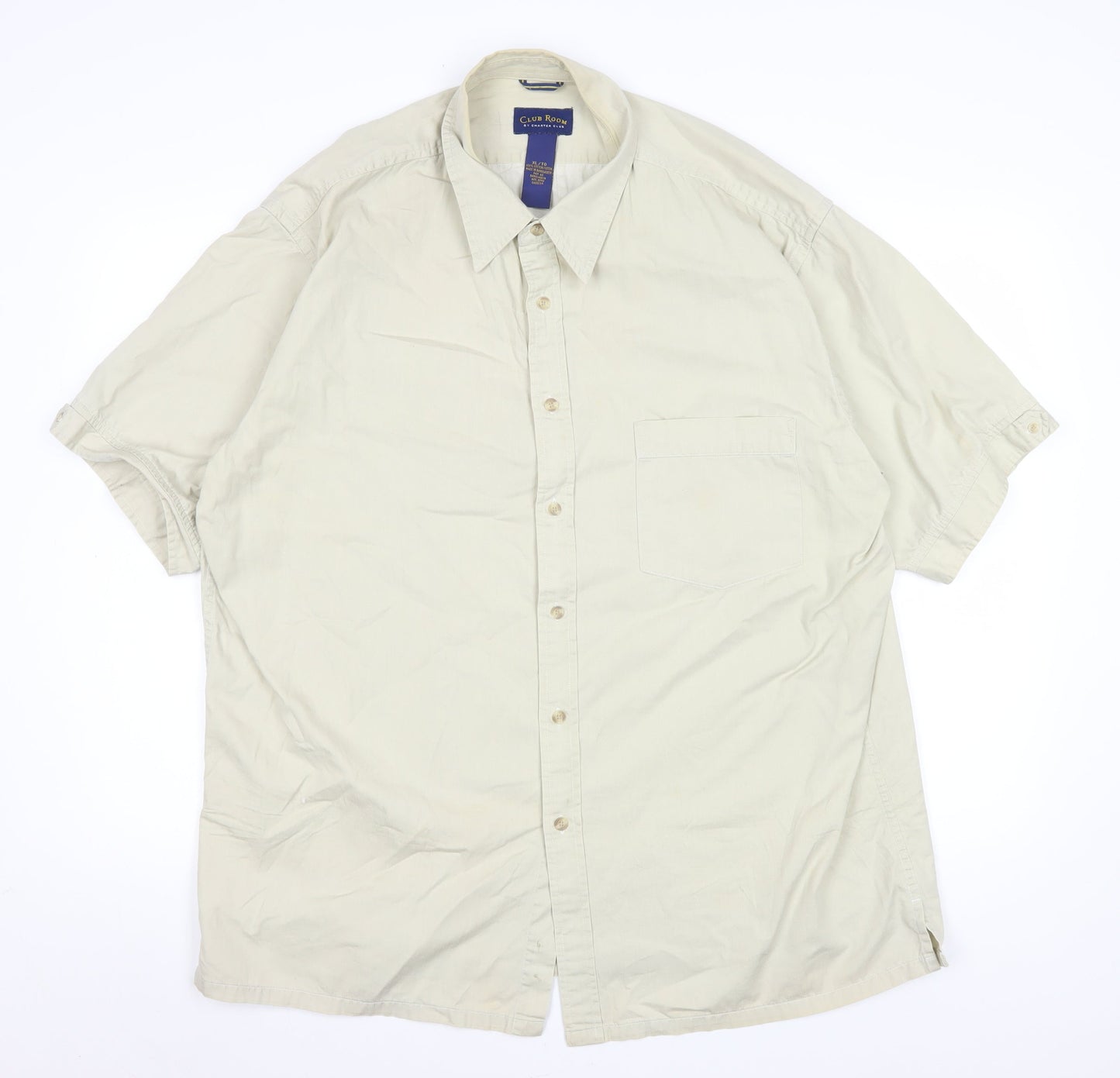 Club Room Men Beige XL Short Sleeve Cotton Button-Up Shirt