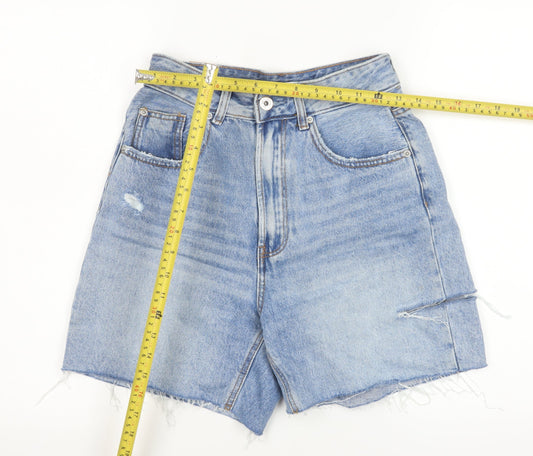 Stradivarius Womens Blue High Rise Cut-Off Denim Shorts Size 8