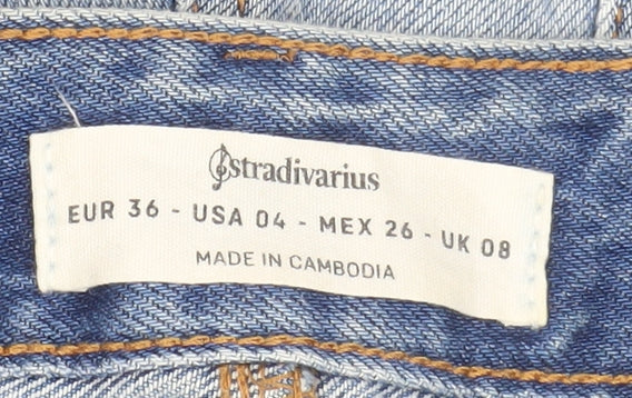 Stradivarius Womens Blue High Rise Cut-Off Denim Shorts Size 8