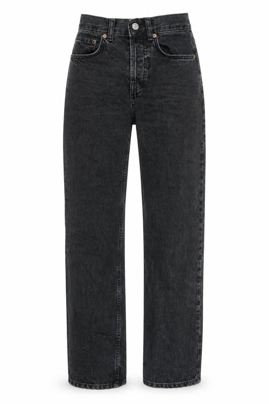 Front view of ASOS Women Black Straight High Rise Jeans, size 8, Regular 100% Cotton