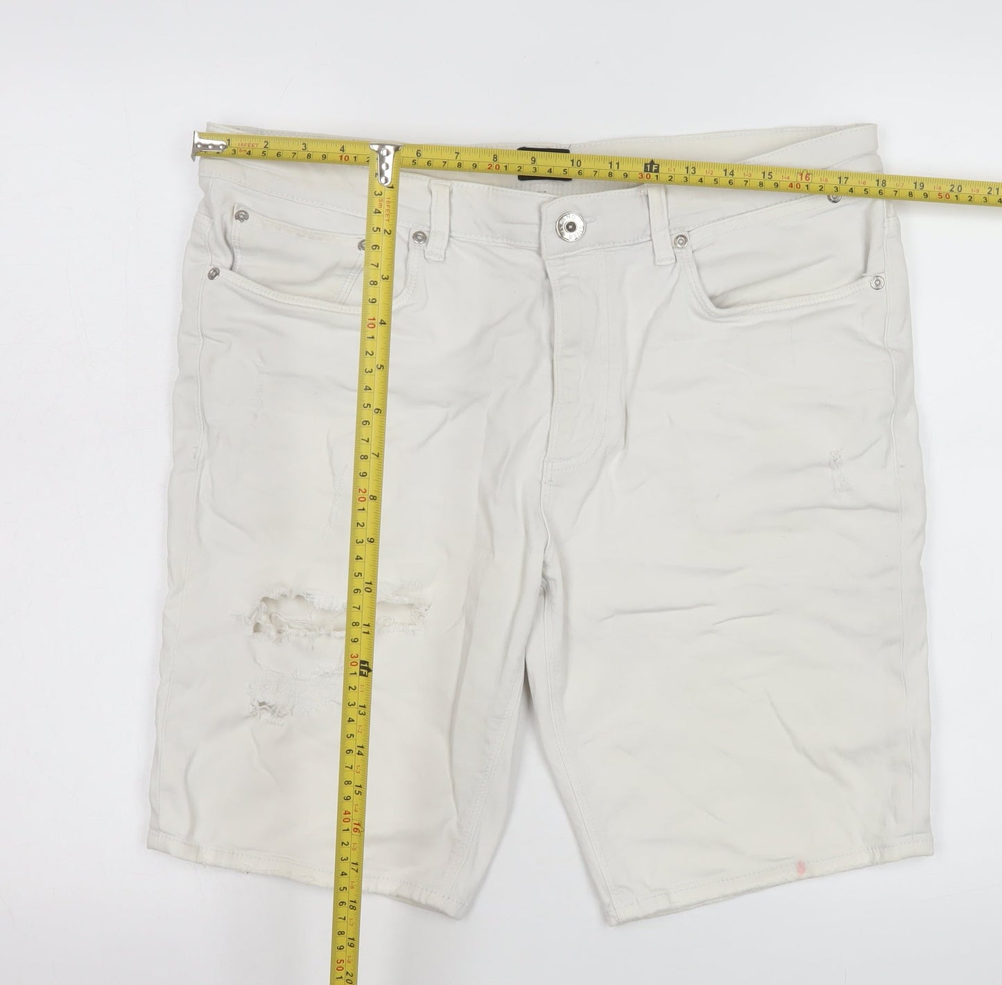 River Island Women’s White Bermuda Denim Shorts Size 36 Stretch Casual