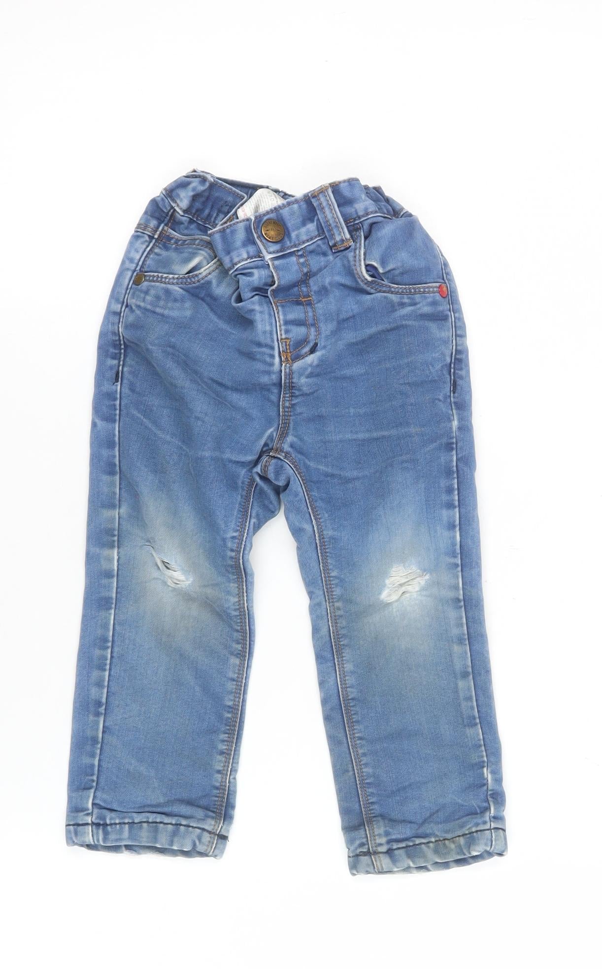 Next Unisex Baby Blue Stretch Jeans 18-24 Months Elastic Waist Denim
