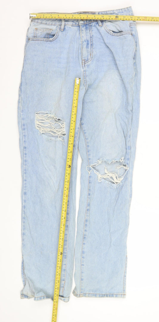 Missguided Women’s Blue Distressed Mom Jeans Size 12 High Rise