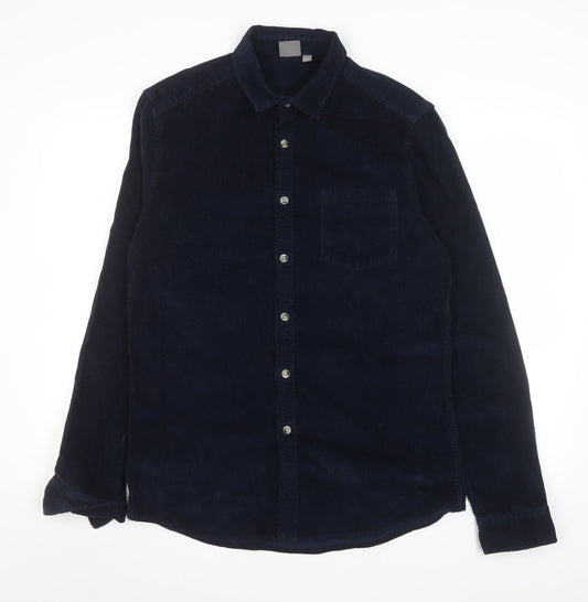 ASOS Men Navy Blue Corduroy Button-Up Shirt L Long Sleeve Casual