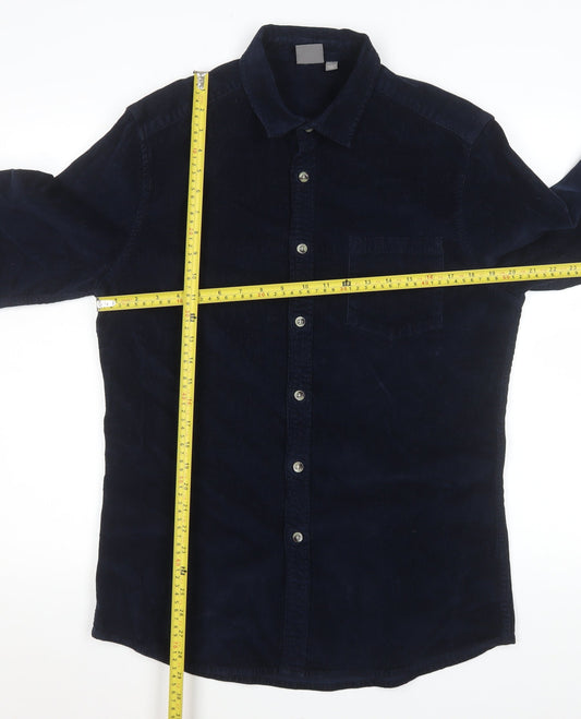 ASOS Men Navy Blue Corduroy Button-Up Shirt L Long Sleeve Casual