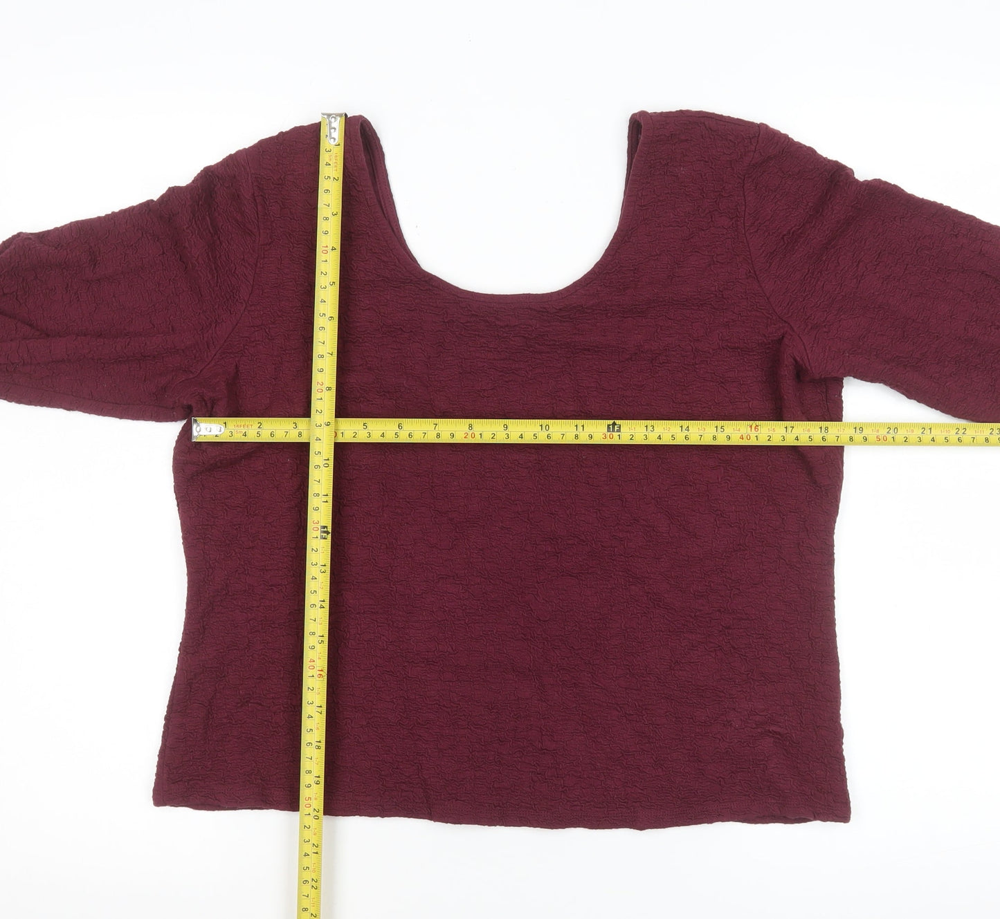 Gallery Womens Burgundy Long Sleeve Scoop Neck Stretch Blouse Size L