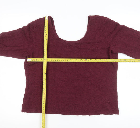 Gallery Womens Burgundy Long Sleeve Scoop Neck Stretch Blouse Size L